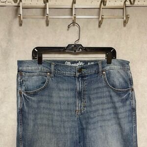 Wrangler Jeans Men 36x30 Blu Stone Wash Denim Retro Slim Straight Cowboy Western